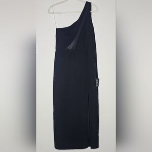 NWT - LULUS Modern Attraction Black One-Shoulder Bodycon Midi Dress - Size L